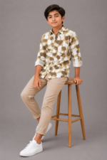 Boys' Modern Camo Button-Down Shirt | Khaki & Brown Abstract Print Top - Image 3