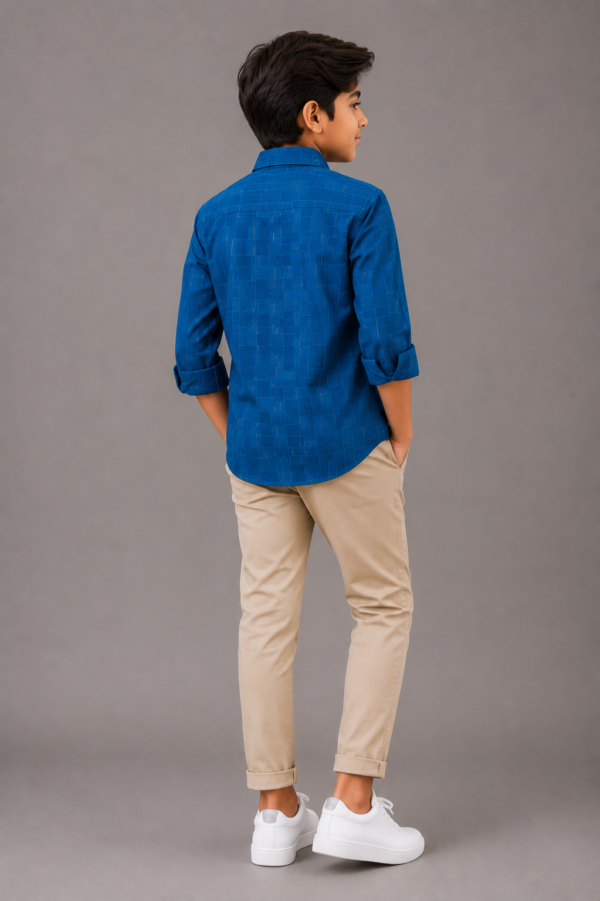 Boys' Trendy Blue Grid Pattern Casual Shirt - Image 5