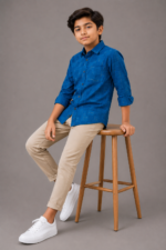 Boys' Trendy Blue Grid Pattern Casual Shirt