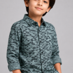 Boys' Modern Geometric Teal Print Long Sleeve Shirt