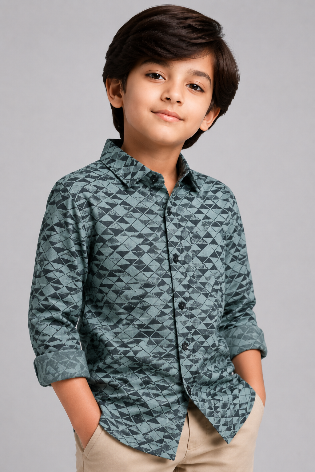2026/06/1001402228.png Boys' Modern Geometric Teal Print Long Sleeve Shirt - Image 1