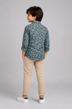 Boys' Modern Geometric Teal Print Long Sleeve Shirt - Image 4