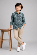 Boys' Modern Geometric Teal Print Long Sleeve Shirt - Image 2
