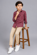 Stylish Boys' Maroon Abstract Print Casual Shirt