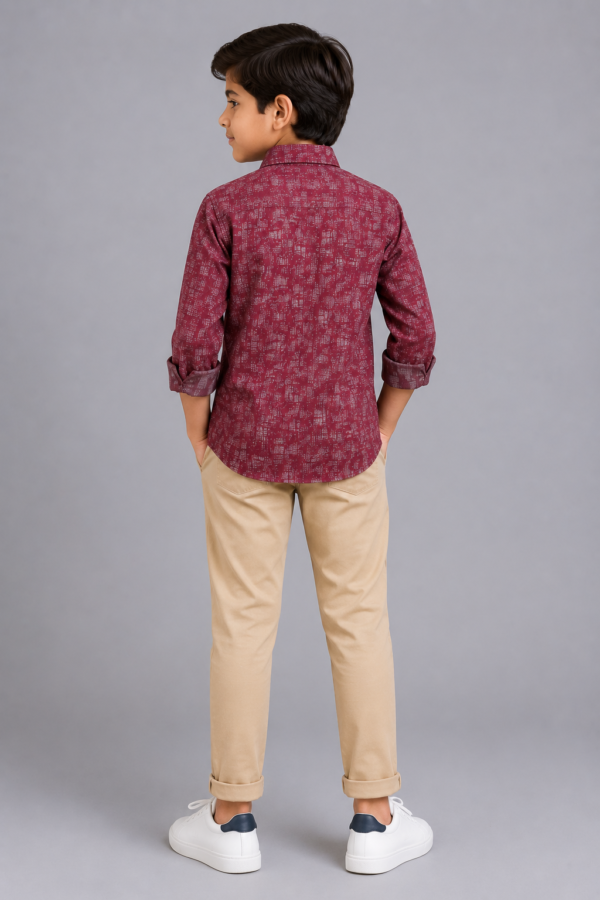 Stylish Boys' Maroon Abstract Print Casual Shirt - Image 3
