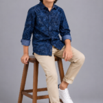 Boy's Stylish Navy Blue Abstract Print Long Sleeve Shirt