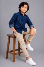 Boy's Stylish Navy Blue Abstract Print Long Sleeve Shirt - Image 3