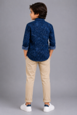 Boy's Stylish Navy Blue Abstract Print Long Sleeve Shirt - Image 2