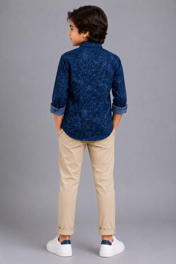 Boy's Stylish Navy Blue Abstract Print Long Sleeve Shirt - Image 2