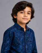 Boy's Stylish Navy Blue Abstract Print Long Sleeve Shirt - Image 4