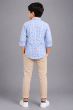 Boys' Blue Striped Floral Print Cotton Casual Shirt - Image 2