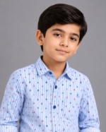 Boys' Blue Striped Floral Print Cotton Casual Shirt - Image 4