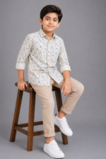 Boys' Blue Paisley Print Casual Long Sleeve Cotton Shirt - Image 4