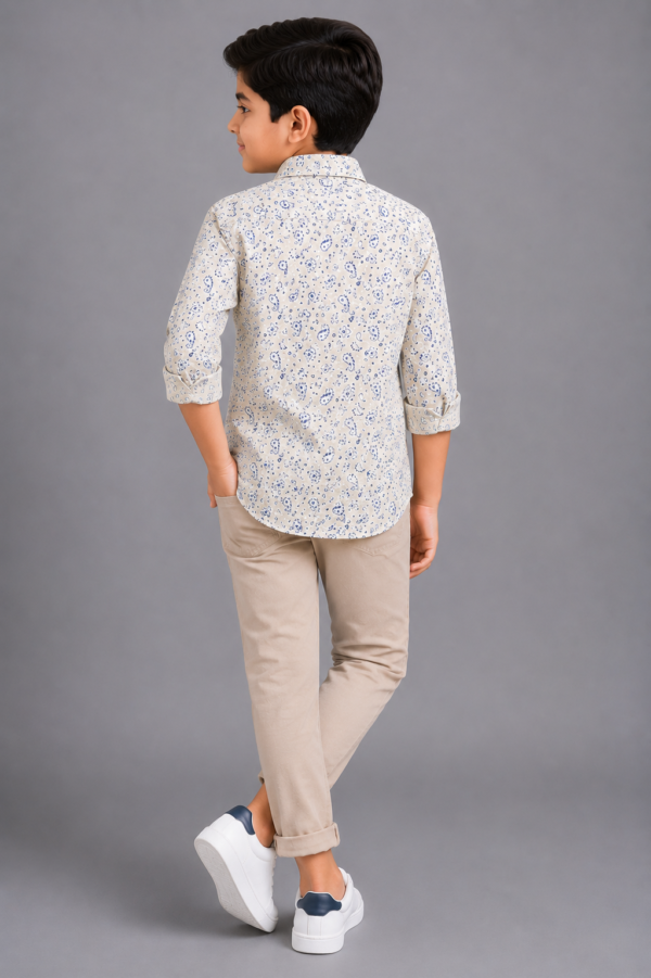 Boys' Blue Paisley Print Casual Long Sleeve Cotton Shirt - Image 2