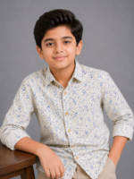 Boys' Blue Paisley Print Casual Long Sleeve Cotton Shirt