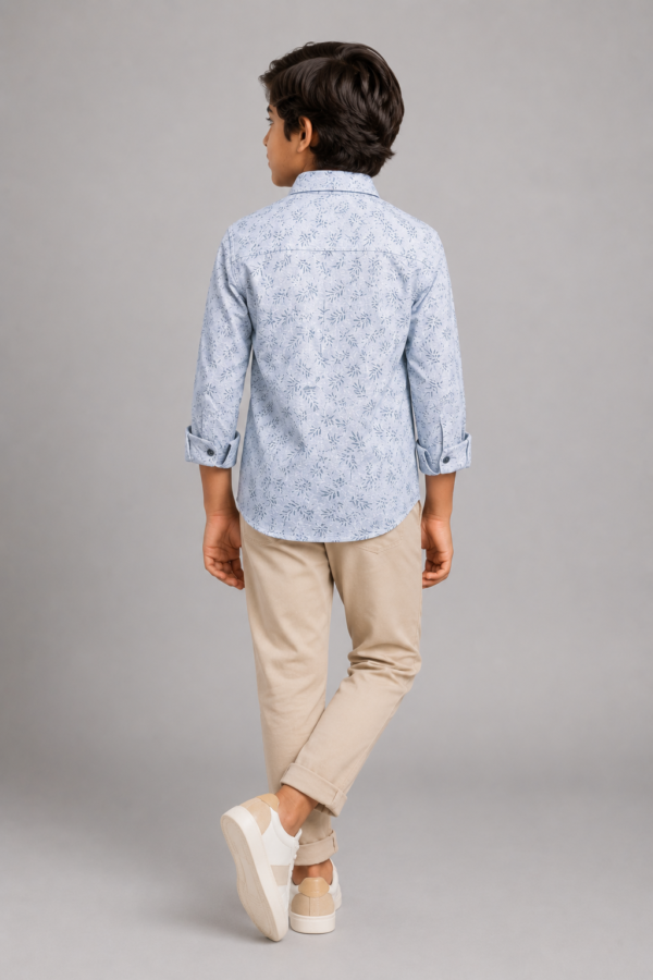 Boys' Sky Blue Leaf Print Casual Button-Up Shirt - Image 2
