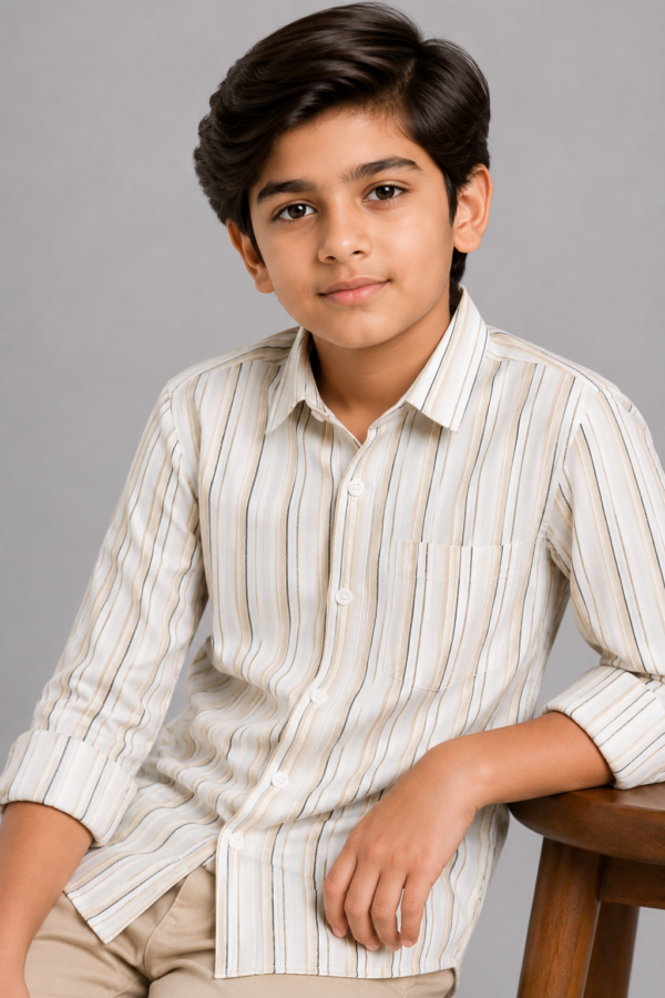 Boys' Premium Vertical Striped Button-Down Shirt - Image 2