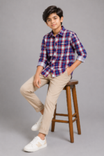 Boy's Classic Plaid Button-Up Shirt & Khaki Chinos Set