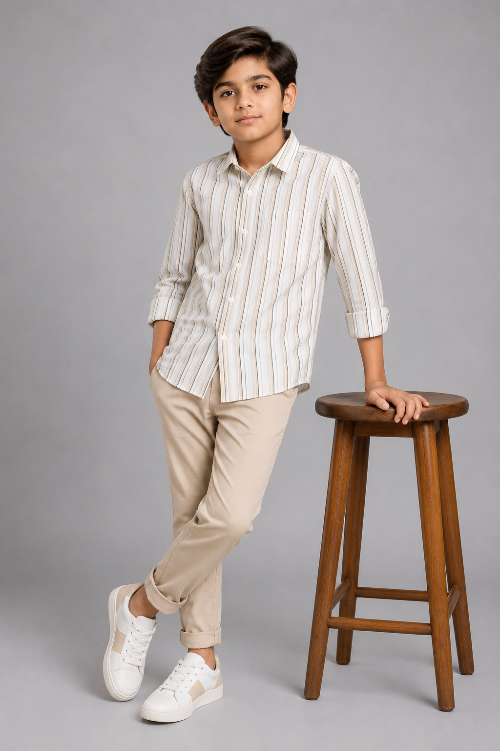 2026/06/1001402321.png Boys' Premium Vertical Striped Button-Down Shirt - Image 1