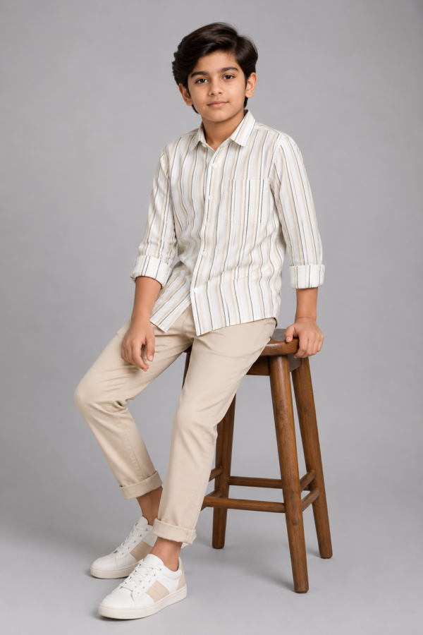 Boys' Premium Vertical Striped Button-Down Shirt - Image 3