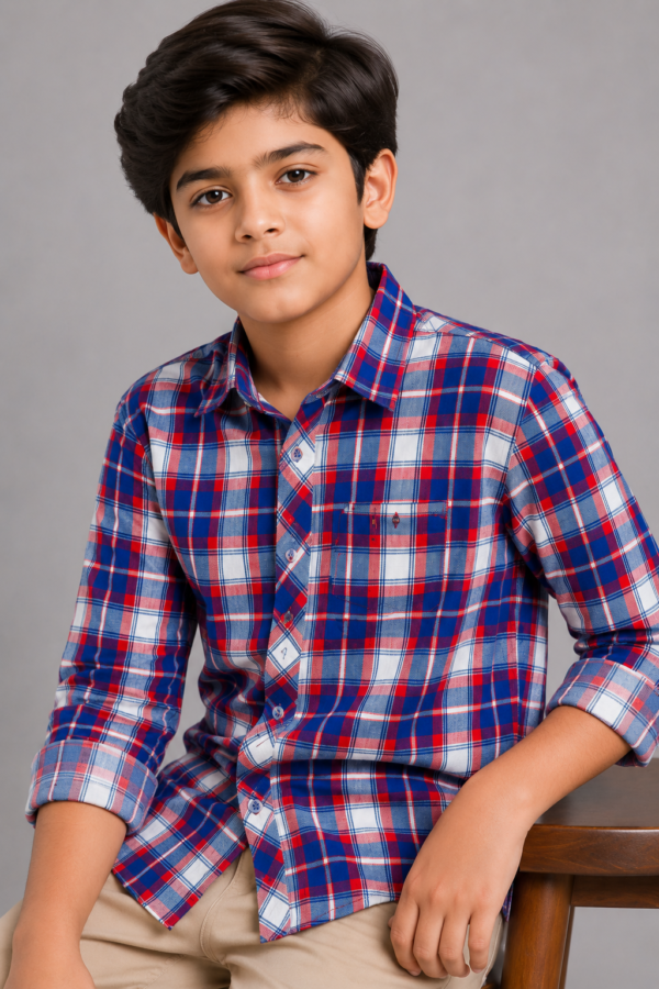Boy's Classic Plaid Button-Up Shirt & Khaki Chinos Set - Image 2