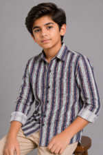 Stylish Boys' Navy Striped Long Sleeve Casual Shirt - Image 2