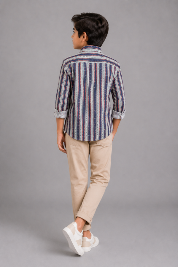 Stylish Boys' Navy Striped Long Sleeve Casual Shirt - Image 3