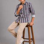 Stylish Boys' Navy Striped Long Sleeve Casual Shirt