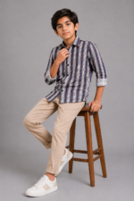 Stylish Boys' Navy Striped Long Sleeve Casual Shirt