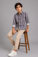 Stylish Boys' Navy Striped Long Sleeve Casual Shirt - Image 4
