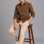 Boys' Earthy Brown Textured Casual Shirt