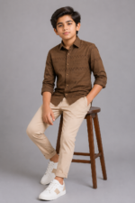 Boys' Earthy Brown Textured Casual Shirt