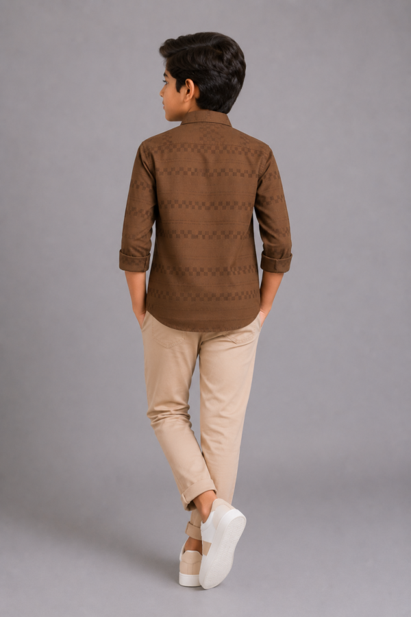 Boys' Earthy Brown Textured Casual Shirt - Image 2