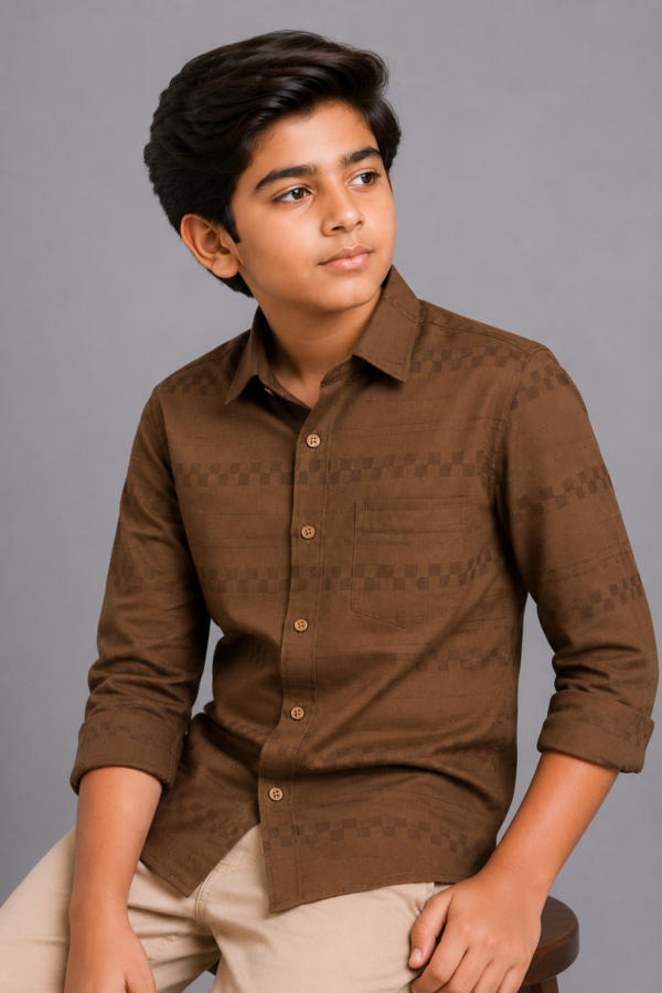 Boys' Earthy Brown Textured Casual Shirt - Image 3