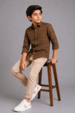 Boys' Earthy Brown Textured Casual Shirt - Image 4