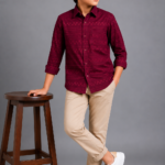 Stylish Boys' Burgundy Geometric Weave Long Sleeve Shirt