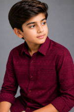 Stylish Boys' Burgundy Geometric Weave Long Sleeve Shirt - Image 3