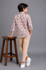 Boys' Festive Floral Print Long Sleeve Shirt with Red Buttons - Image 3