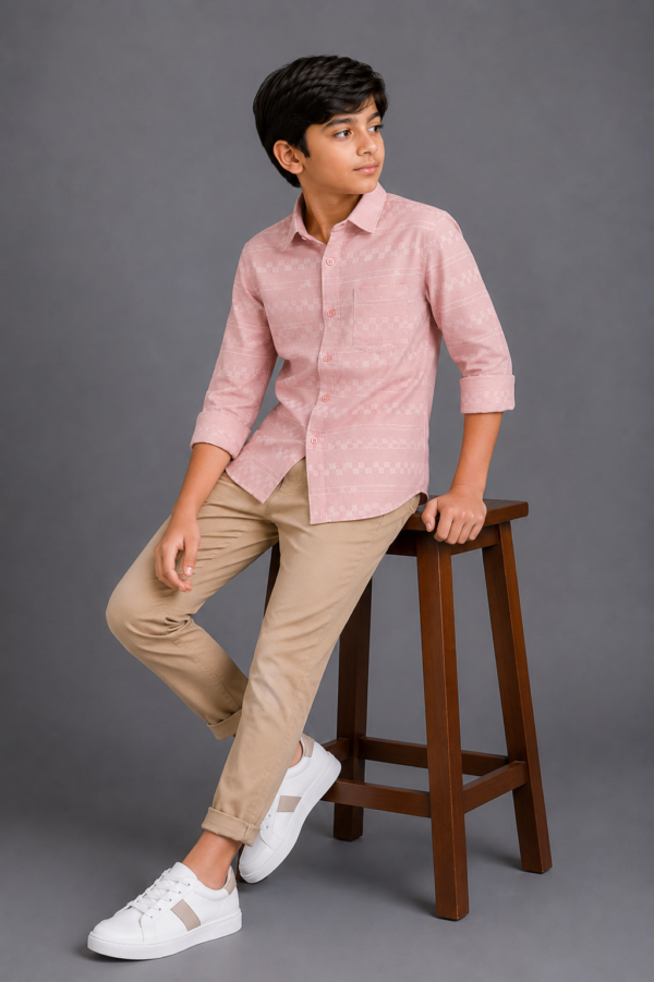 Boys' Modern Pink Patterned Casual Shirt - Image 4