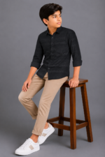 Boys' Black Textured Square Pattern Casual Shirt - Image 2