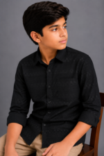 Boys' Black Textured Square Pattern Casual Shirt - Image 3
