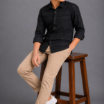 Boys' Black Textured Square Pattern Casual Shirt