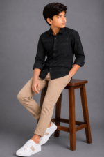 Boys' Black Textured Square Pattern Casual Shirt
