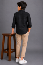 Boys' Black Textured Square Pattern Casual Shirt - Image 4