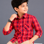 Boys Red & Navy Plaid Long Sleeve Button-Up Shirt