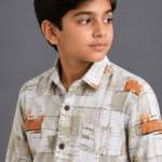 Boys' Abstract Grid Print Casual Button-Up Shirt