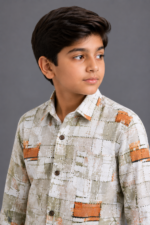 Boys' Abstract Grid Print Casual Button-Up Shirt