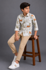Boys' Abstract Grid Print Casual Button-Up Shirt - Image 4