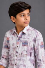 Boys' Modern Abstract Grid Print Casual Shirt - Image 2