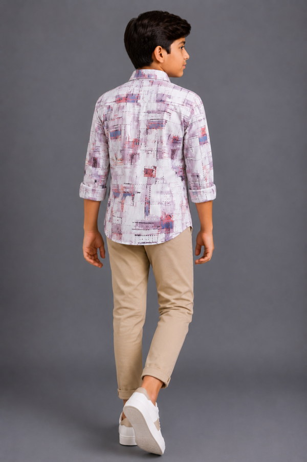 Boys' Modern Abstract Grid Print Casual Shirt - Image 4